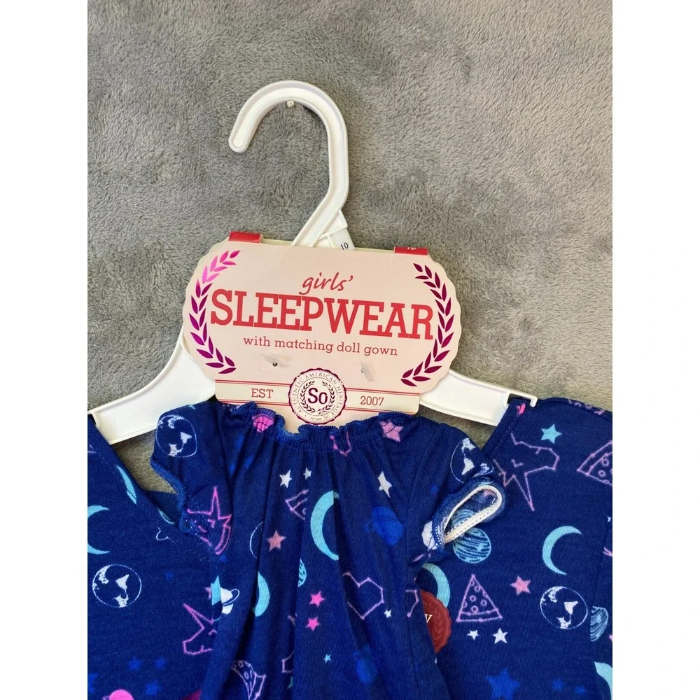 SO Girls Sleepwear Nightgown Doll Gown Size 12 Space Unicorn Moon Stars NWT